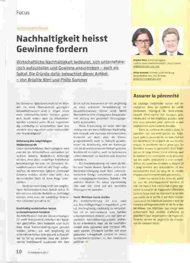 Vorschauseite 1: Nachhaltigkeit heisst Gewinne fordern