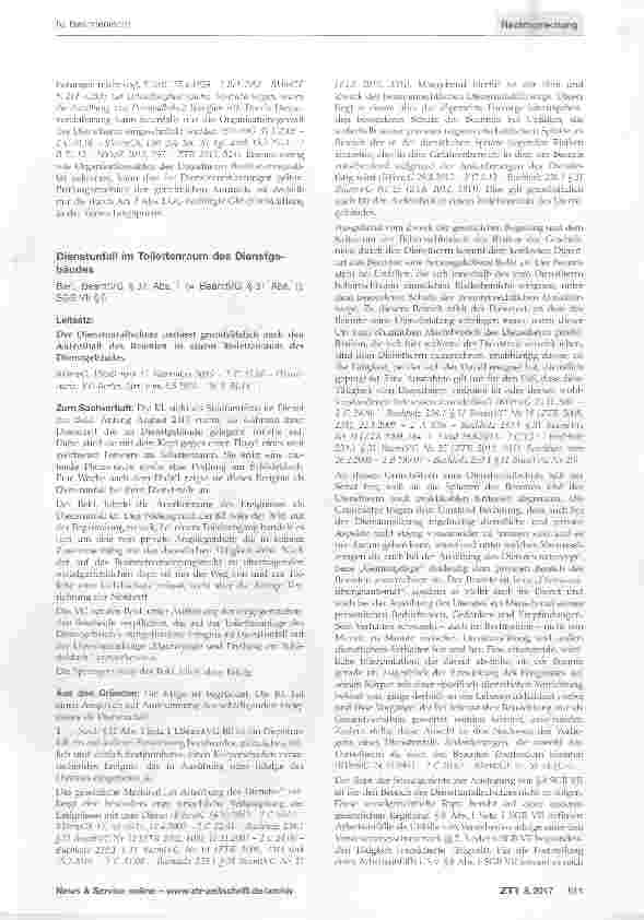 Vorschauseite 1: Dienstunfall im Toilettenraum des Dienstgebäudes