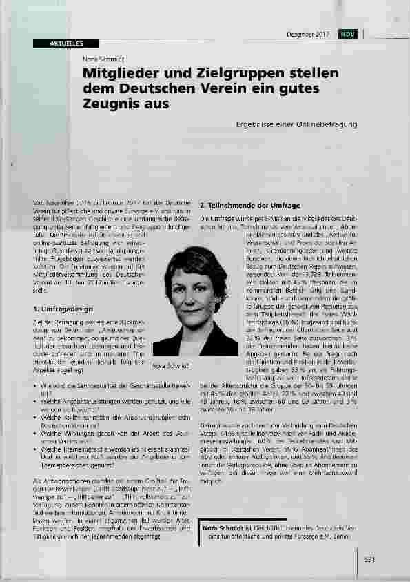 Vorschauseite 1: Mitglieder und Zielgruppen stellen dem Deutschen Verein ein gutes Zeugnis aus