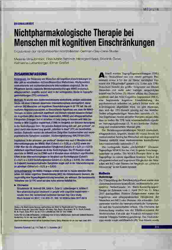 Vorschauseite 1: Nichtpharmakologische Therapie bei Menschen mit kognitiven Einschränkungen