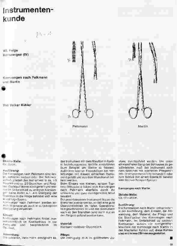 Vorschauseite 1: Instrumentenkunde 46. Folge Kornzangen (IV) nach Pelkmann und Martin