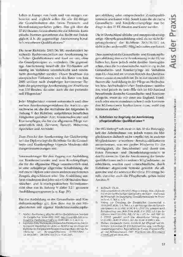 Vorschauseite 2: Europa und die Pflegequalifikationen in Deutschland - Die neue EG-Richtlinie über die Anerkennung von Berufsqualifikationen (1. Teil)