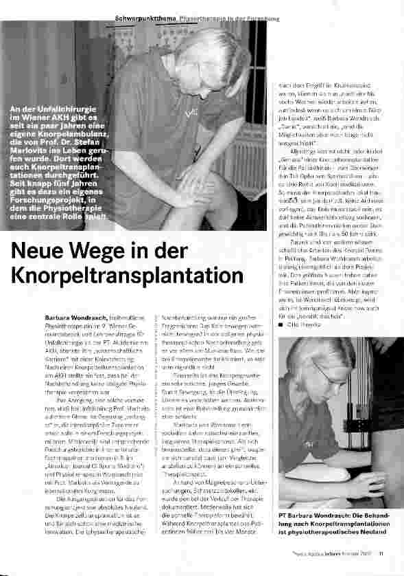 Vorschauseite 1: Neue Wege in der Knorpeltransplantation