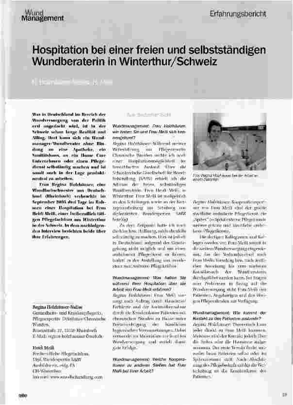 Vorschauseite 1: Hospitation bei einer freien und selbstständigen Wundberaterin in Winterthur/Schweiz