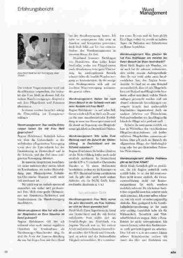 Vorschauseite 2: Hospitation bei einer freien und selbstständigen Wundberaterin in Winterthur/Schweiz