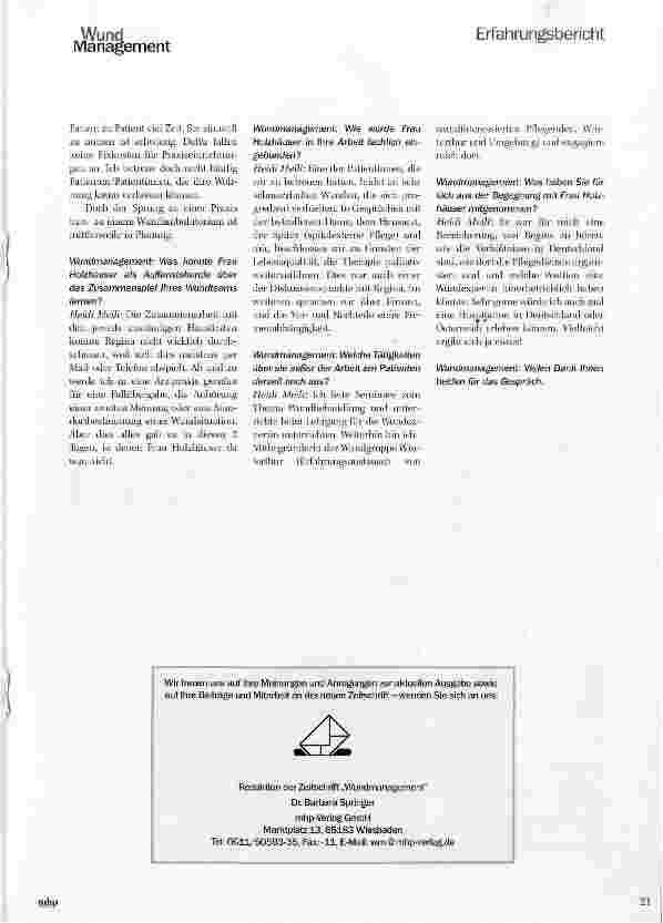 Vorschauseite 3: Hospitation bei einer freien und selbstständigen Wundberaterin in Winterthur/Schweiz