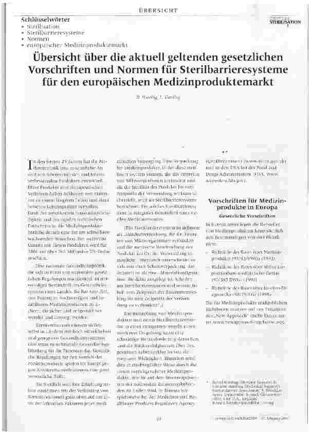 Vorschauseite 1: Übersicht über die aktuell geltenden gesetzlichenVorschriften und Normen für Sterilbarrieresystemefür den europäischen Medizinproduktemarkt