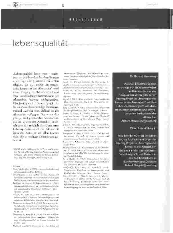 Vorschauseite 6: Lebensqualität statt Qualitätskontrolle - etablierte Systeme helfen nicht weiter