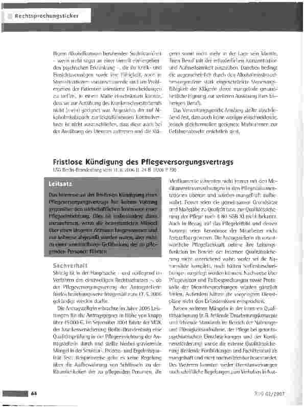 Vorschauseite 1: Fristlose Kündigung des Pflegeversorgungsvertrags