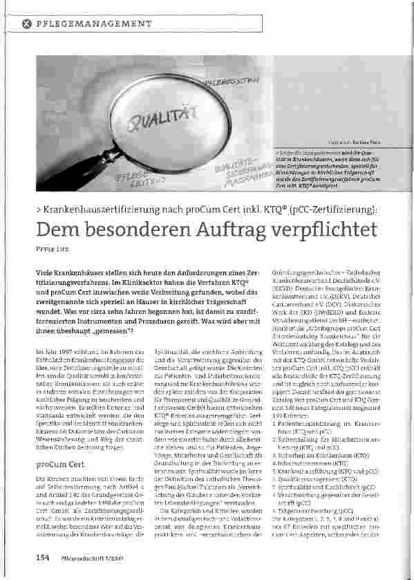 Vorschauseite 1: Krankenhauszertifizierung nach proCum Cert inkl. KTO® (pCC-Zertifizierung): Dem besonderen Auftrag verpflichtet