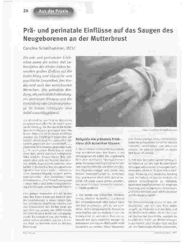Vorschauseite 1: Präund perinatale Einflüsse auf das Saugen des Neugeborenen an der Mutterbrust