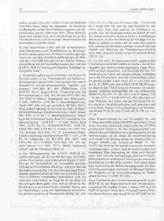 Vorschauseite 2: SGB VII: Rückgriff des Sozialversicherungsträgers auf den fiktiven Schmerzensgeldanspruch des Geschädigten gegen den haftungsprivilegierten Schädiger