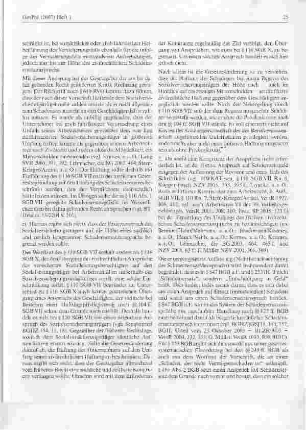 Vorschauseite 3: SGB VII: Rückgriff des Sozialversicherungsträgers auf den fiktiven Schmerzensgeldanspruch des Geschädigten gegen den haftungsprivilegierten Schädiger