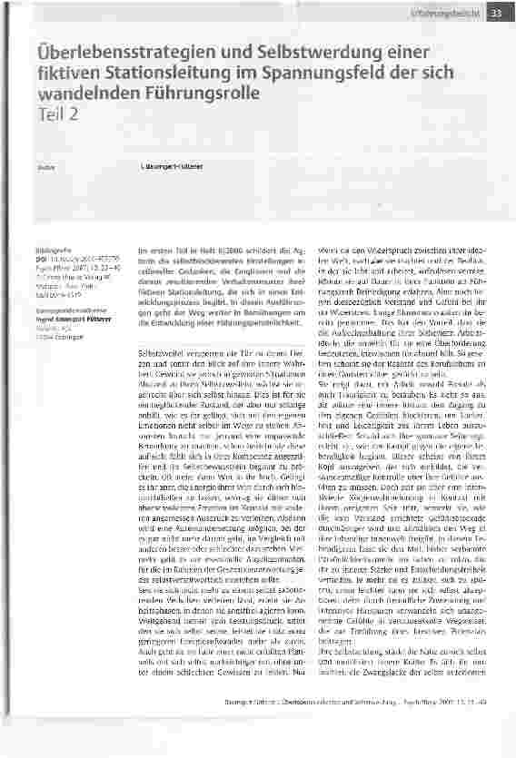 Vorschauseite 1: Überlebensstrategien und Selbstwerdung einer fiktiven Stationsleitung im Spannungsfeld der sich wandelnden Führungsrolle Teil 2