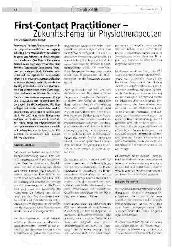 Vorschauseite 1: First-Contact Practitioner - Zukunftsthema für Physiotherapeuten