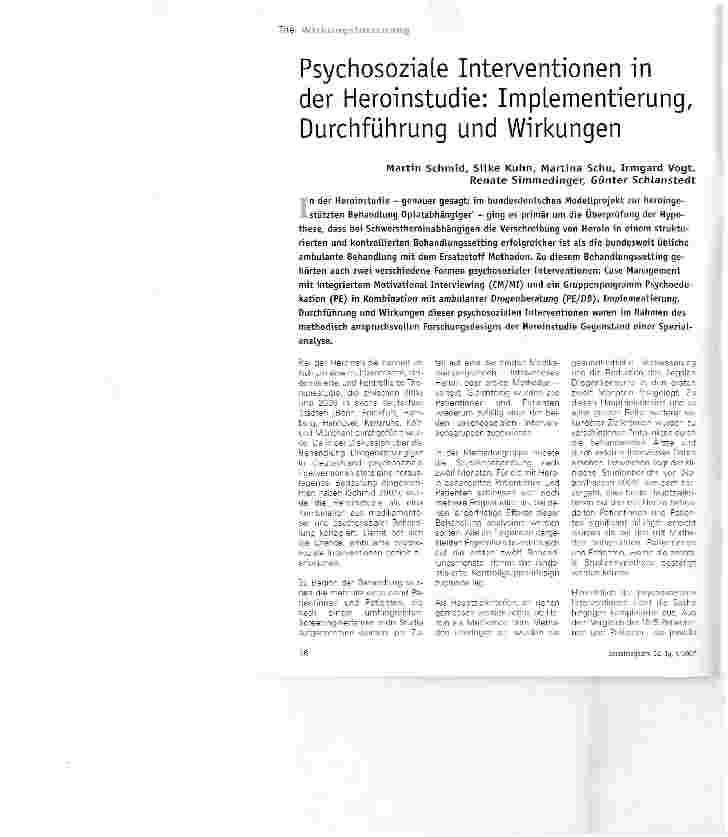 Vorschauseite 1: Psychosoziale Interventionen in der Heroinstudie: Implementierung, Durchführung und Wirkungen