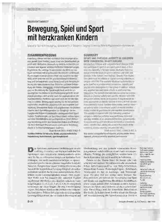 Vorschauseite 1: Bewegung, Spiel und Sport mit herzkranken Kindern