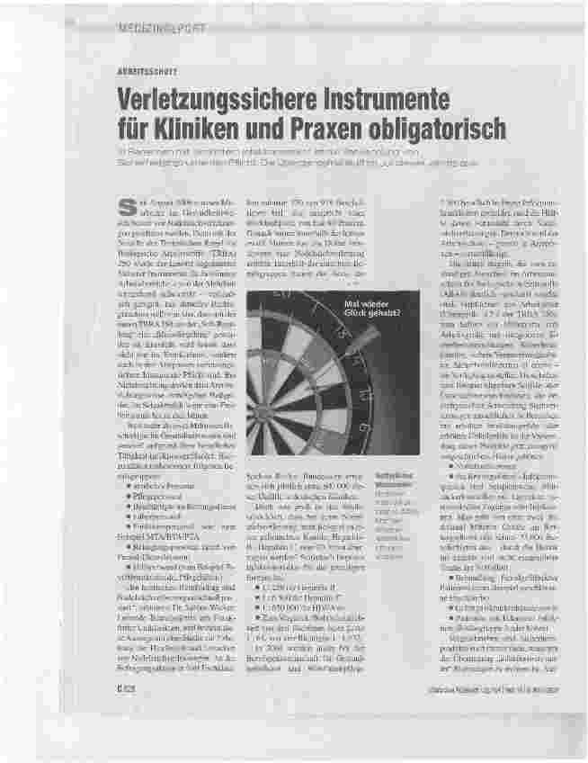 Vorschauseite 1: Verletzungssichere Instrumente für Kliniken und Praxen obligatorisch