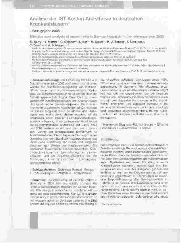 Vorschauseite 1: Analyse der IST-Kosten Anästhesie in deutschen Krankenhäusern*