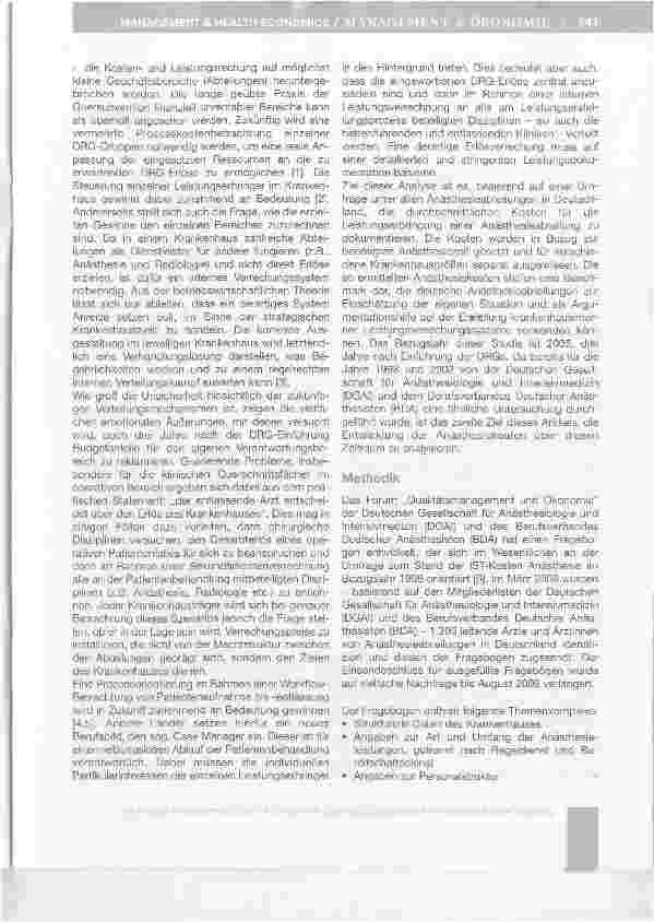 Vorschauseite 2: Analyse der IST-Kosten Anästhesie in deutschen Krankenhäusern*