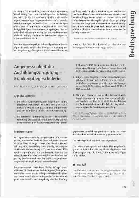 Vorschauseite 1: Angemessenheit der Ausbildungsvergütung -Krankenpflegeschülerin