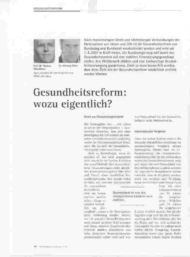 Vorschauseite 1: Gesundheitsreform: wozu eigentlich?