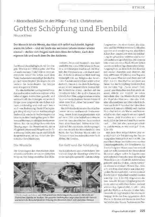 Vorschauseite 1: Gottes Schöpfung und Ebenbild - Menschenbilder in der Pflege - Teil 1: Christentum