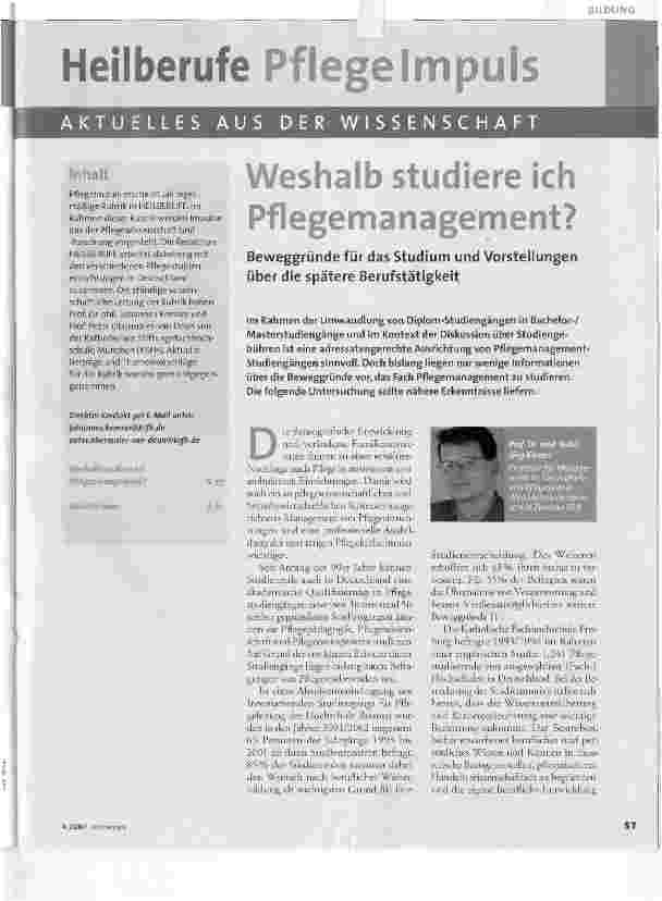 Vorschauseite 1: Weshalb studiere ich Pflegemanagement?