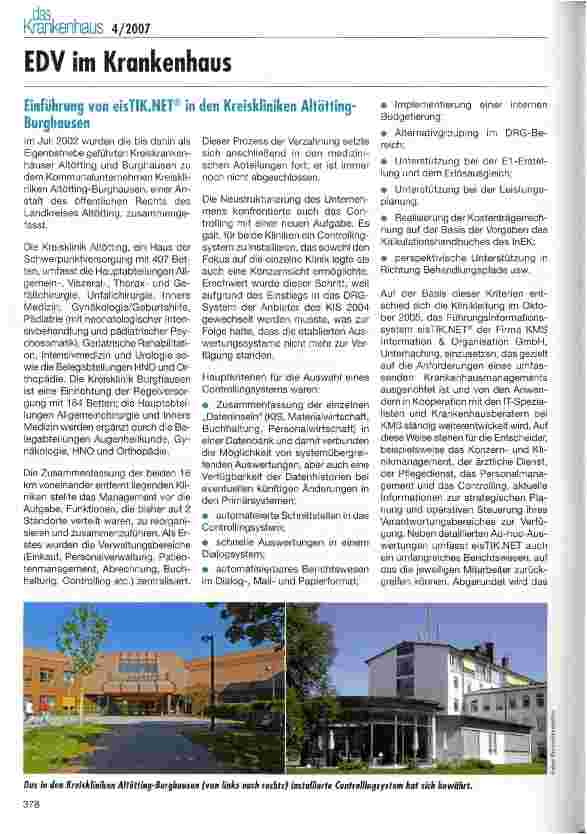 Vorschauseite 1: EDV im Krankenhaus - Einführung von eisTIK.NET® in den Kreiskliniken Altötting-Burghausen