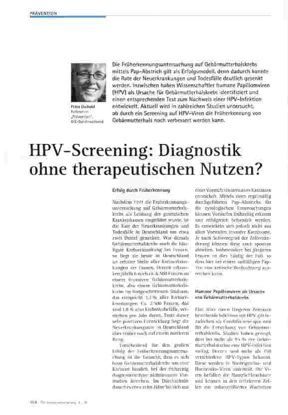 Vorschauseite 1: HPV-Screening: Diagnostik ohne therapeutischen Nutzen?
