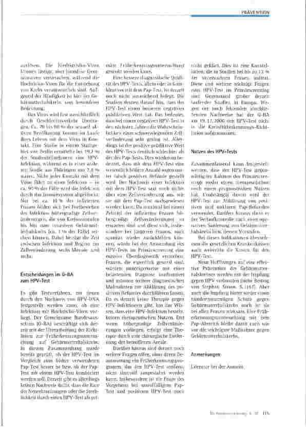 Vorschauseite 2: HPV-Screening: Diagnostik ohne therapeutischen Nutzen?