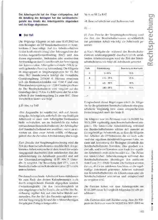 Vorschauseite 2: Vergütung von Bereitschaftsdienst -Abgrenzung zu Überstunden
