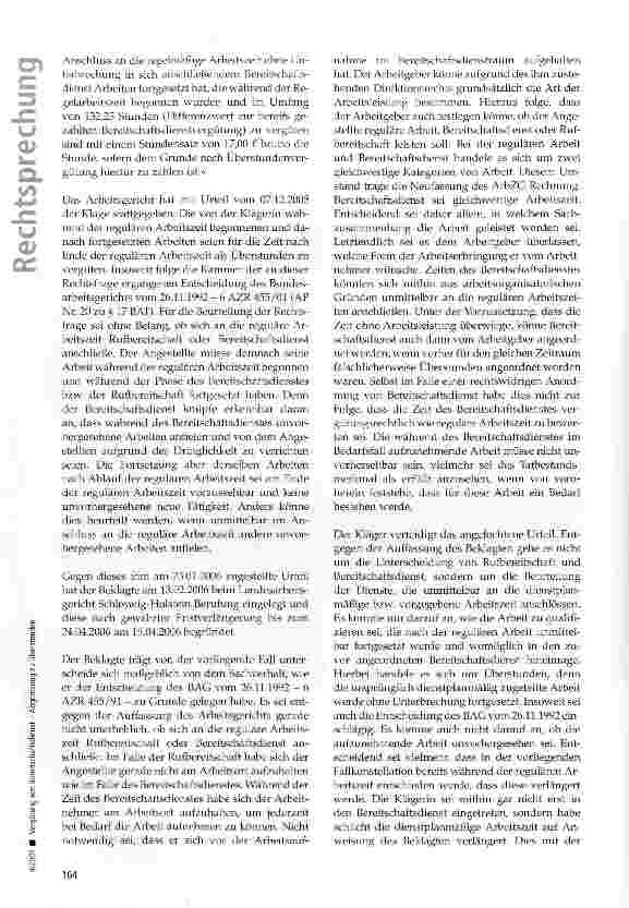 Vorschauseite 3: Vergütung von Bereitschaftsdienst -Abgrenzung zu Überstunden
