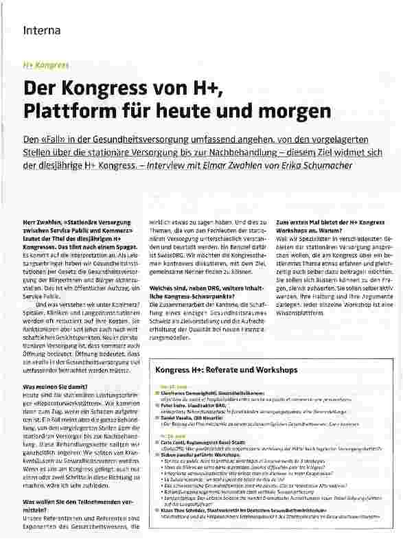 Vorschauseite 1: Der Kongress von H+, Plattform für heute und morgen