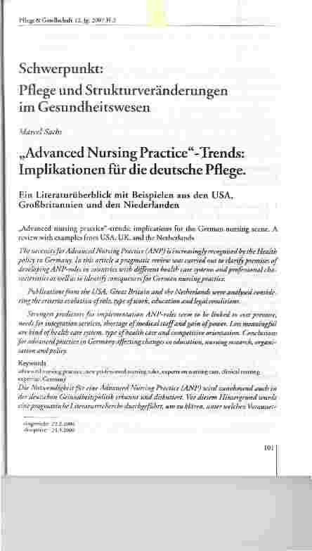 Vorschauseite 1: Advanced Nursing Practice-Trends: Implikationen für die deutsche Pflege.