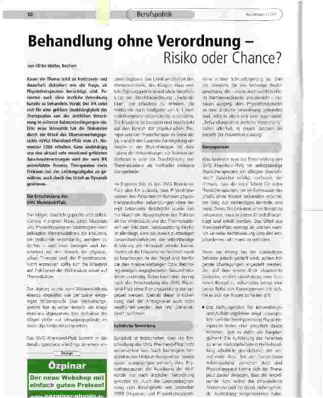 Vorschauseite 1: Behandlung ohne Verordnung - Risiko oder Chance?