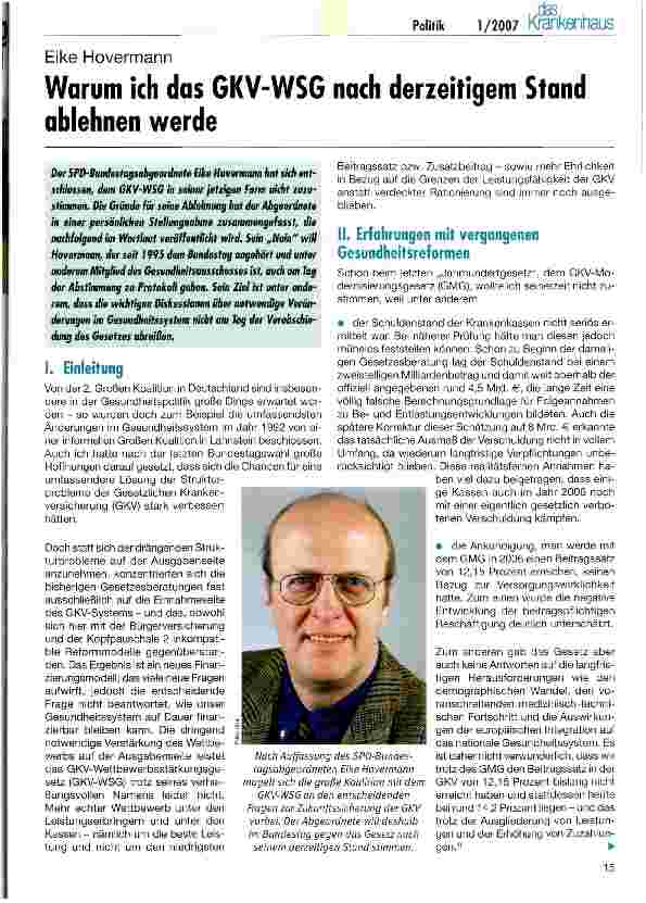 Vorschauseite 1: Warum ich das GKV-WSG nach derzeitigem Stand ablehnen werde