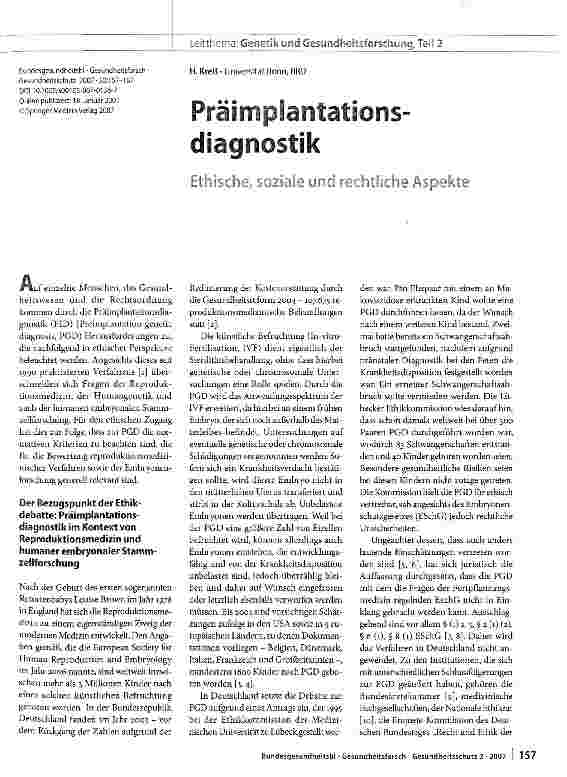 Vorschauseite 1: PräimplantationsdiagnostikEthische, soziale und rechtliche Aspekte