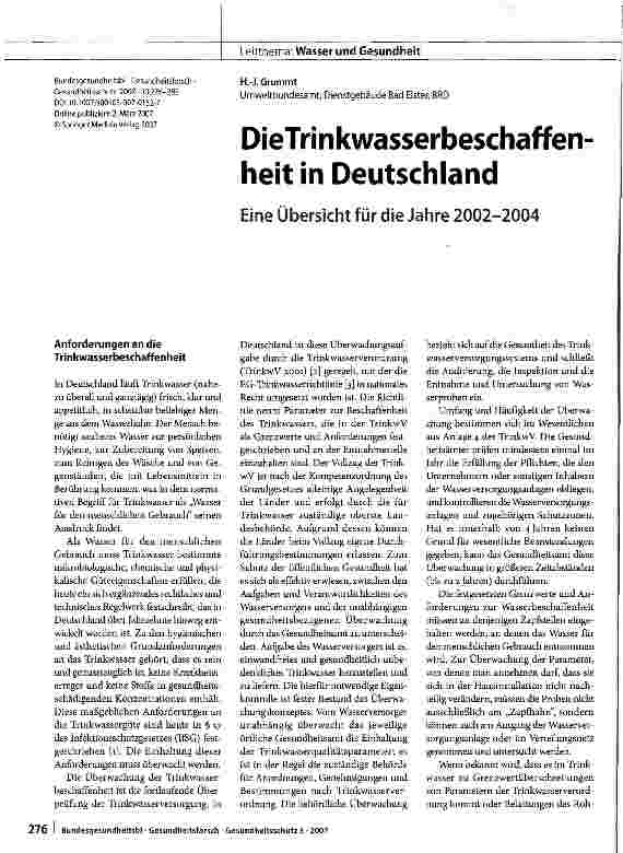 Vorschauseite 1: DieTrinkwasserbeschaffenheit in Deutschland