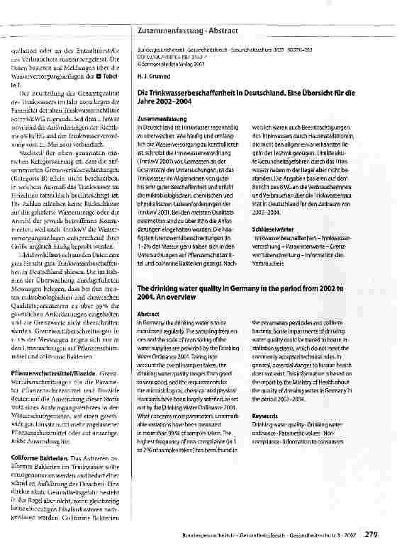 Vorschauseite 4: DieTrinkwasserbeschaffenheit in Deutschland