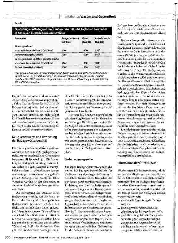 Vorschauseite 3: Umsetzung der neuen EG-Badegewässerrichtlinie in Deutschland