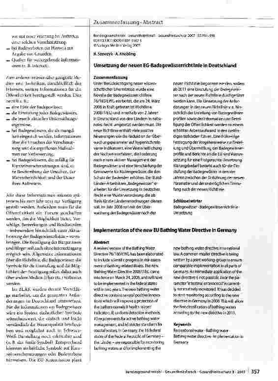 Vorschauseite 4: Umsetzung der neuen EG-Badegewässerrichtlinie in Deutschland