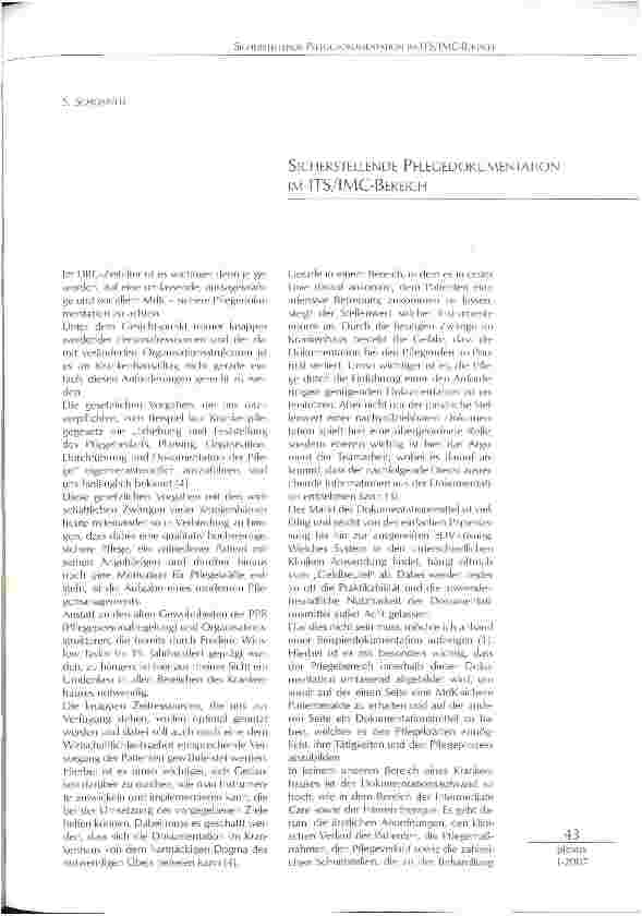 Vorschauseite 1: SICHERSTELLENDE PFLEGEDOKUMENTATION IM ITS/IMC-BEREICH