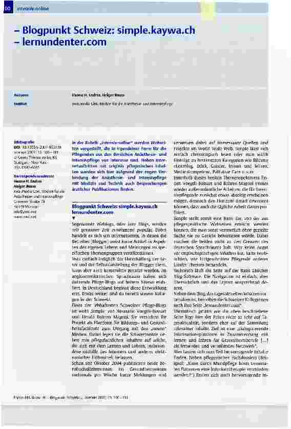 Vorschauseite 1: -Blogpunkt Schweiz: simple. kaywa. ch-lernundenter. com