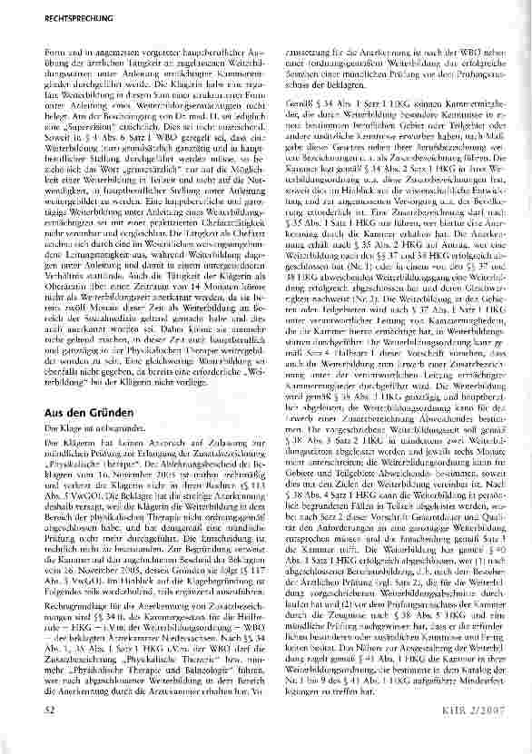 Vorschauseite 3: Anerkennung der Zusatzbezeichnung Physikalische Therapie