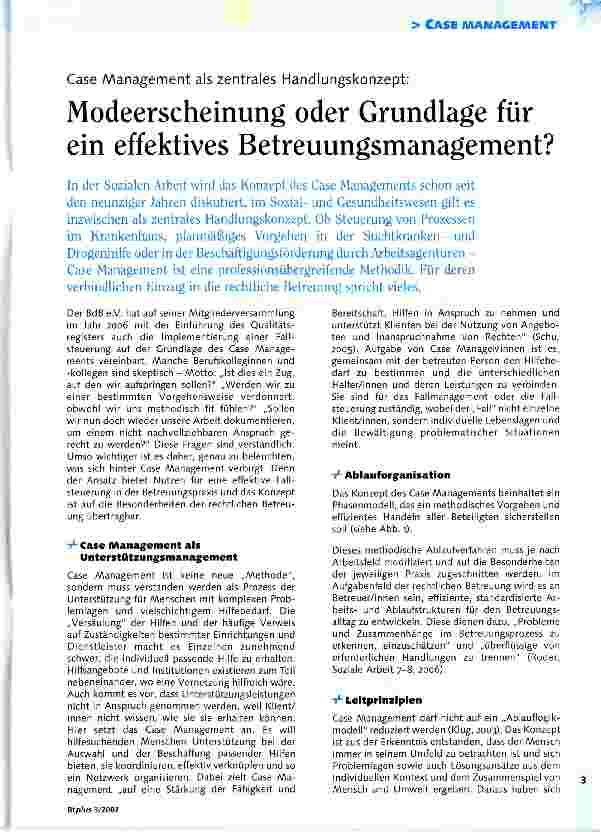 Vorschauseite 1: Modeerscheinung oder Grundlage für ein effektives Betreuungsmanagement?