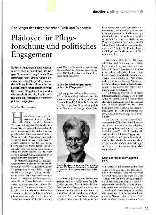 Vorschauseite 1: Plädoyer für Pflegeforschung und politisches Engagement
