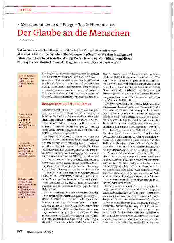Vorschauseite 1: Menschenbilder in der Pflege - Teil 2: Humanismus:Der Glaube an die Menschen