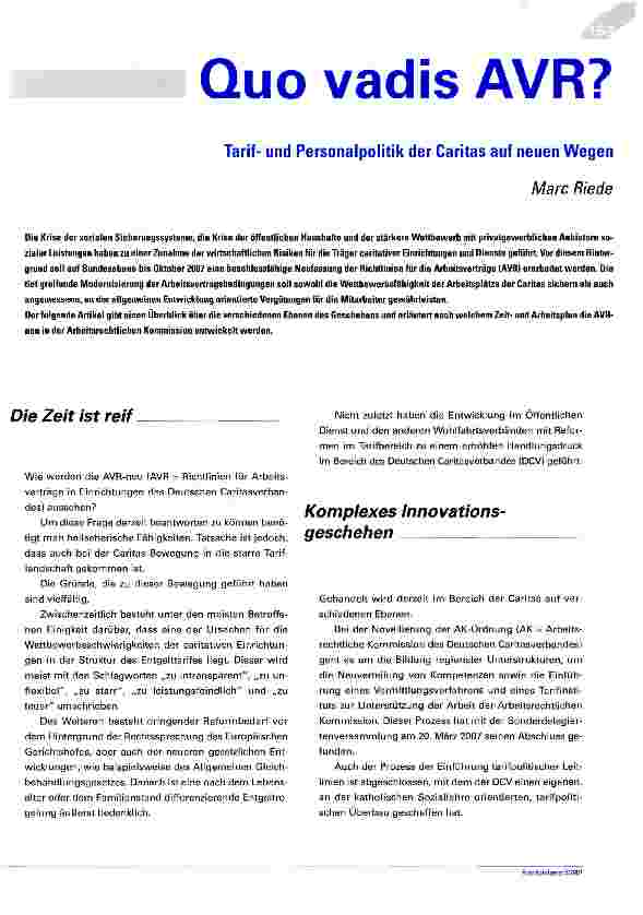 Vorschauseite 1: Quo vadis AVR? Tarifund Personalpolitik der Caritas auf neuen Wegen