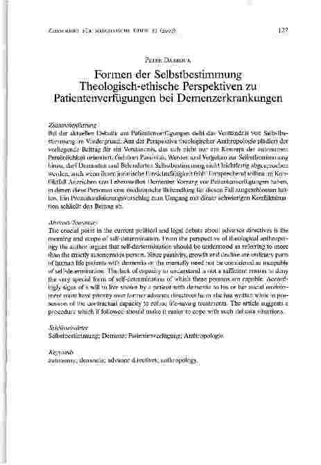 Vorschauseite 1: Formen der Selbstbestimmung Theologisch-ethische Perspektiven zu Patientenverfügungen bei Demenzerkrankungen